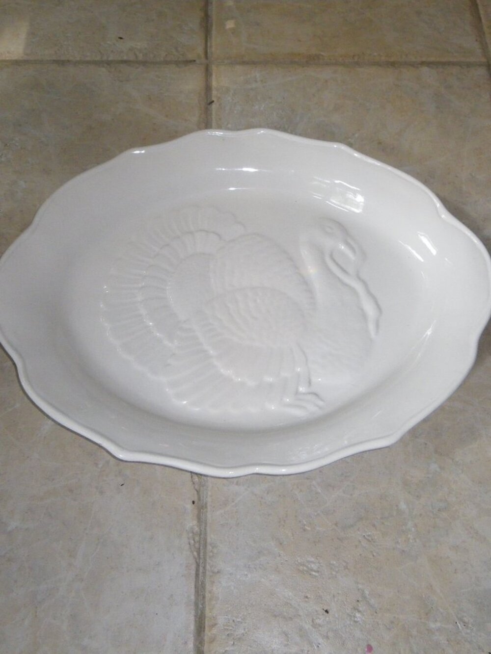 Vintage Large Ceramic Thanksgiving Turkey Serving Platter Embossed Made in USA